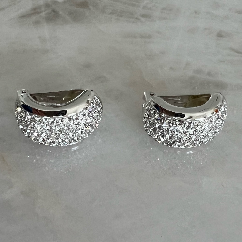 Christian Dior Vintage Silver Pave Crystal Half Hoop Clip-On Earrings - Picture 3 of 16